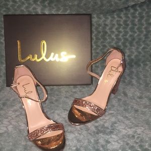 Taylor Glitter Rose Gold Ankle Strap Heels.